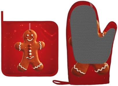 SHIRMDIY Oven Mitts and Potholders Gingerbread Man Christmas Silicone Set