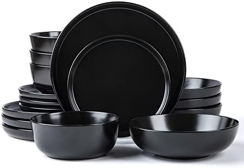 ARORA SKUGGA 16pc Round Stoneware Dinnerware Set for 4 - Matte Black