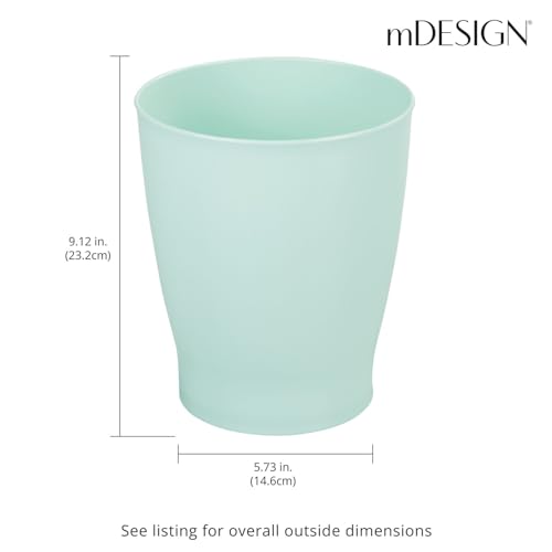 mDesign Round Plastic 125 Gallon Bathroom Trash Can - Mint Green