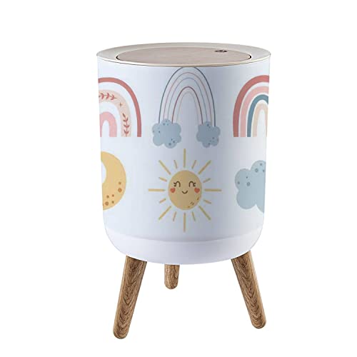 Small Trash Can with Lid 18 Gallon Boho Rainbow Design 1
