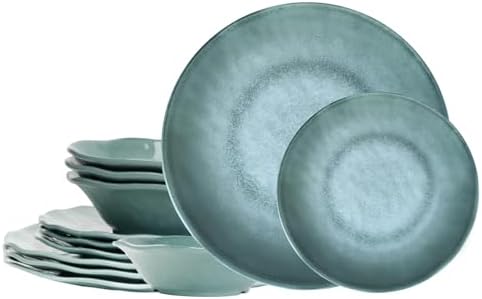 Miss Yip Melamine Dinnerware Set for 4 12 Pcs Durable Plates Bowls