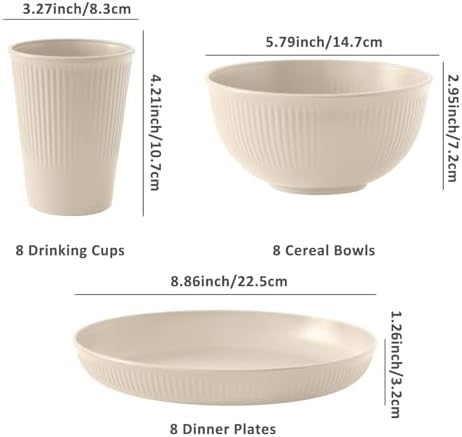 24pcs Wheat Straw Dinnerware Set for Outdoor and Kitchen Use