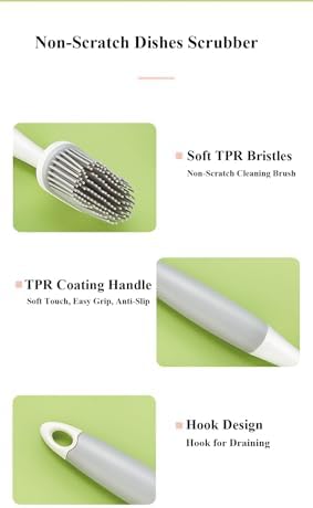 AMORBASE Dish Scrubber with Scraper Tip and Soft Bristles 1
