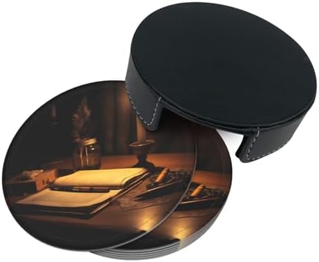 PHAYAH 6 Pack Leather Coasters With Storage Box