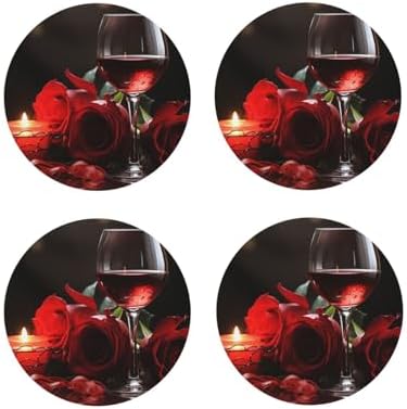 Red Rose Leather Coasters Set of 4 Waterproof Bar Coasters for Drinks