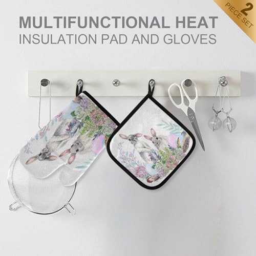 Aflyko Bunny Easter Oven Mitt Pot Holder Set