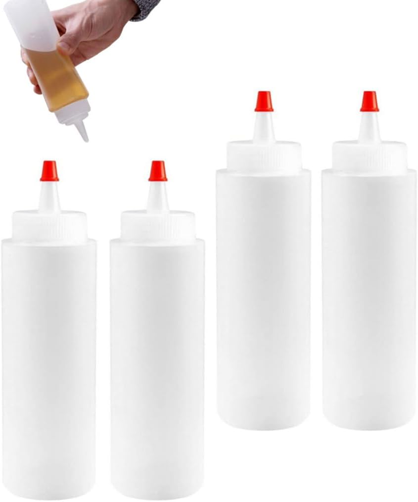 XUEYEGONGJI 240ml Plastic Condiment Squeeze Bottles 4PCS with Tip Caps