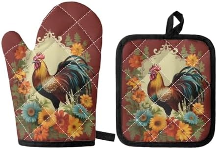 Upetstory Chicken Rooster Oven Mitts and Pot Holders Set 1