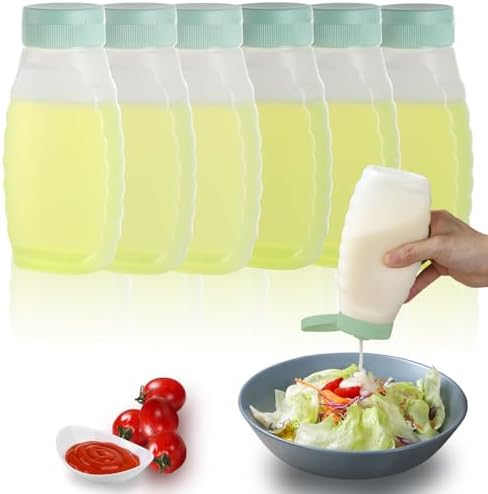 RAMFIYN 6-Pack Green Cap Condiment Squeeze Bottles 380ml
