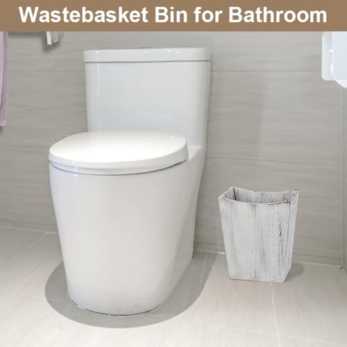 SEHERTIWY Wood Trash Can - Rustic White Wastebasket