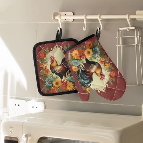 Upetstory Chicken Rooster Oven Mitts and Pot Holders Set 1