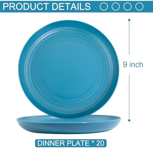 LIYH 20 PCS Wheat Straw Plates - 9 Inch Unbreakable Dinnerware