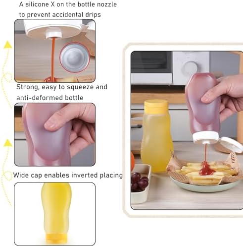 RAMFIYN 6-Pack Condiment Squeeze Bottles 12oz Flip Top