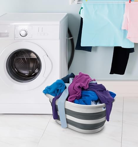 Superio Collapsible Laundry Basket 50L Space-Saving Grey Plastic Hamper