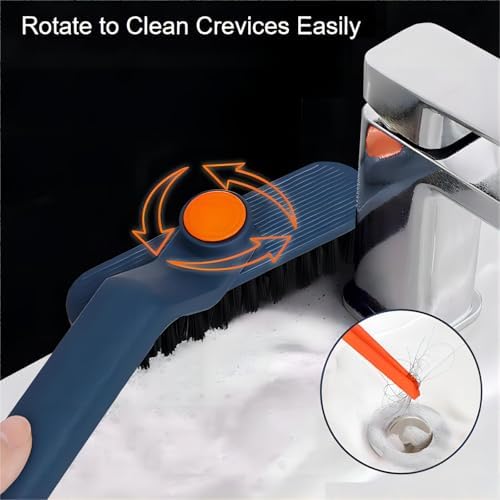 2Pcs Hard Bristle Crevice Cleaning Brush with Clip and Rotating Handle