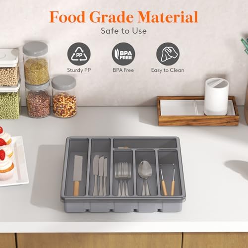 Lifewit 6 Compartment Silverware Organizer with Lid 2 Pack Gray