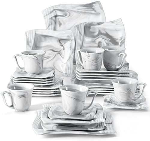 MALACASA Marble Gray 30-Piece Dinnerware Set for 6