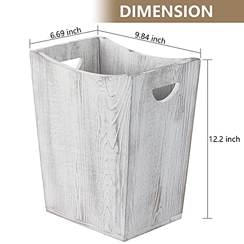SEHERTIWY Wood Trash Can - Rustic White Wastebasket