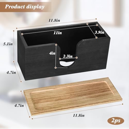 2 Pack Solid Wood Paper Towel Dispenser with Lid Wall Mount