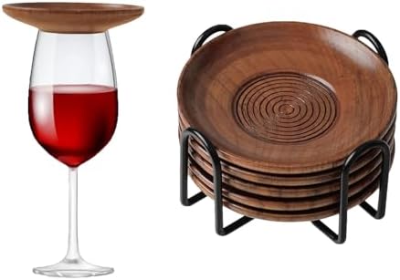 Solid Wood Wine Glass Deli Topper with Coaster Holder 5pcs