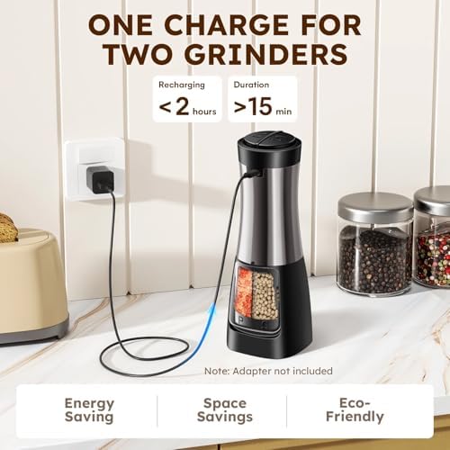 USB Rechargeable 2 in 1 Salt Pepper Grinder Set