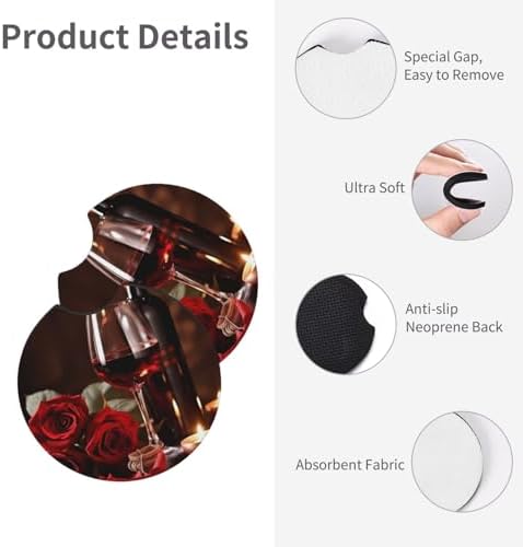 AmAzwi Red Wine Rose Coasters - 2 Pcs Car Cup Holder