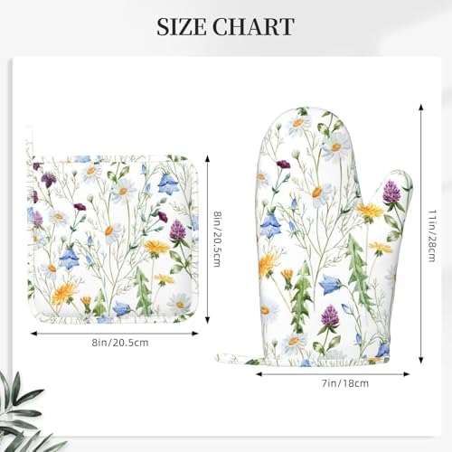 CEVIOLINRE Watercolor Wildflowers Oven Mitts Set