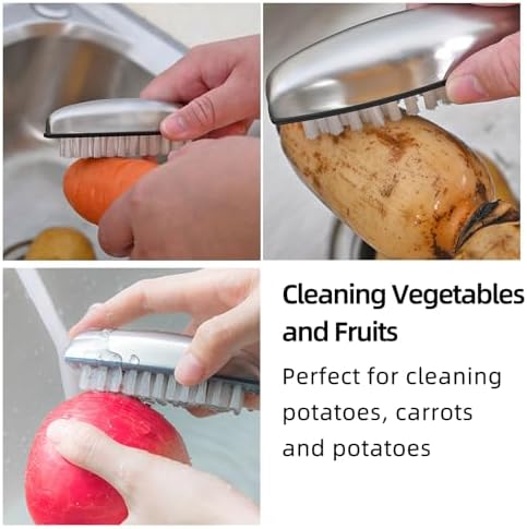 Multipurpose Brush Set 2-Pack Stainless Steel Grip for Vegetables and Nails