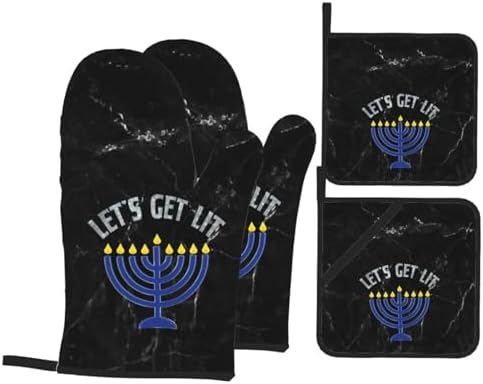 Happy Hanukkah Oven Mitts and Pot Holders Set 4 PCS