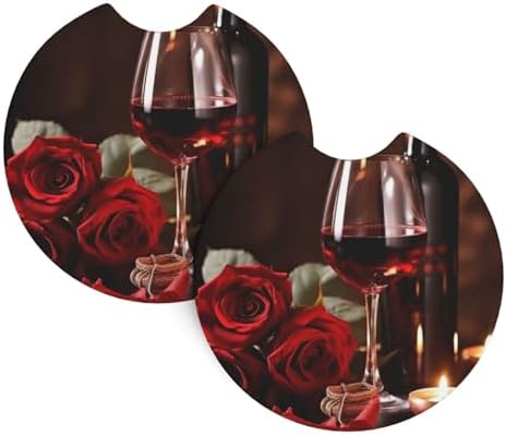 AmAzwi Red Wine Rose Coasters - 2 Pcs Car Cup Holder