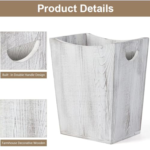 SEHERTIWY Wood Trash Can - Rustic White Wastebasket