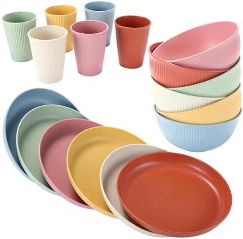 Dotpilgo 18PCS Wheat Straw Dinnerware Set for 6
