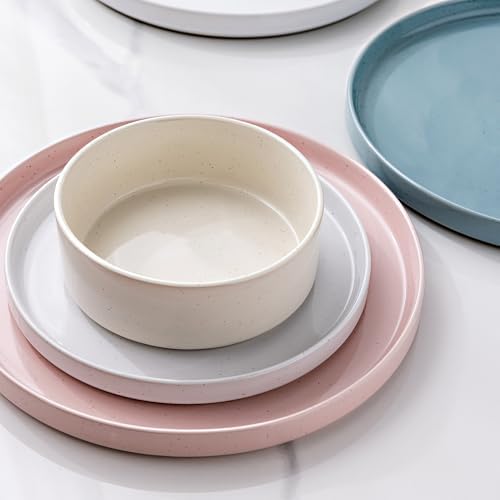 GBHOME Dinnerware Set for 4 12 Piece Speckled Plates and Bowls Set