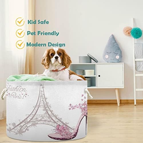 visesunny Eiffel Tower Laundry Basket with Cotton Handles