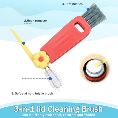 3Pcs 3 in 1 Cup Lid Cleaning Brush Set with Straw Cleaner