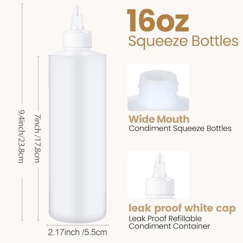 Irenare 30-Pack 16 oz White Condiment Squeeze Bottles with Twist Top Cap