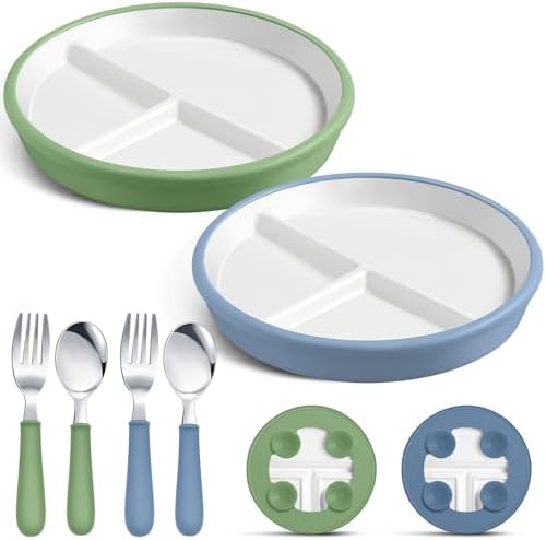 Teenyyou 2 Pack Toddler Plates with Anti-Slip Silicone Sleeve