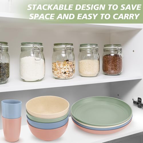 Shopwithgreen 20 PCS Wheat Straw Dinnerware Set for 4 1