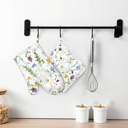 CEVIOLINRE Watercolor Wildflowers Oven Mitts Set