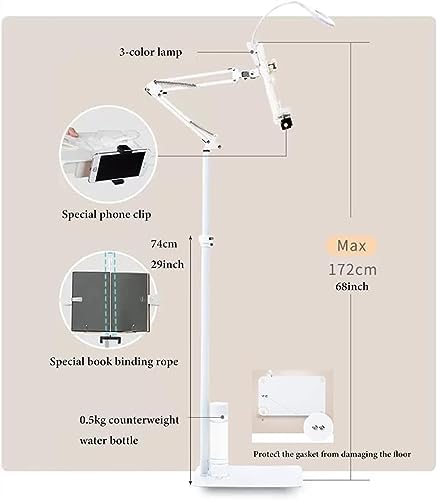 Adjustable Floor Stand Book Holder with Lamp - White