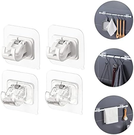 Amosfun 4Pcs No Drill Transparent Shower Rod Holder