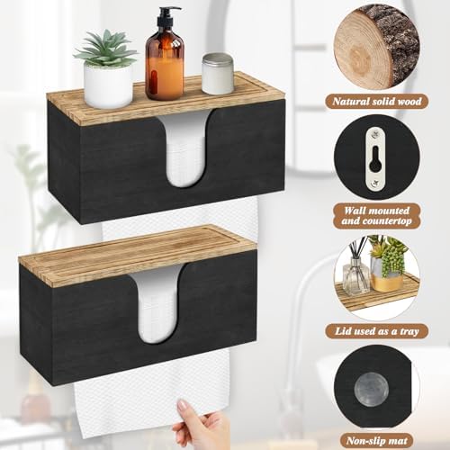 2 Pack Solid Wood Paper Towel Dispenser with Lid Wall Mount