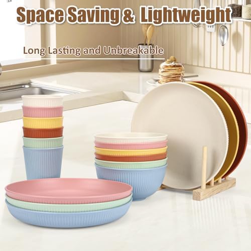 Dotpilgo 18PCS Wheat Straw Dinnerware Set for 6