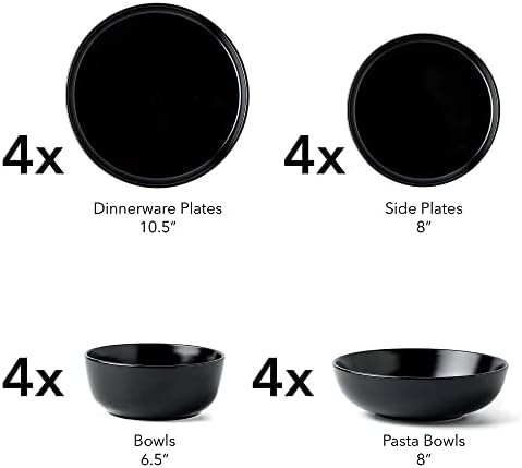 ARORA SKUGGA 16pc Round Stoneware Dinnerware Set for 4 - Matte Black