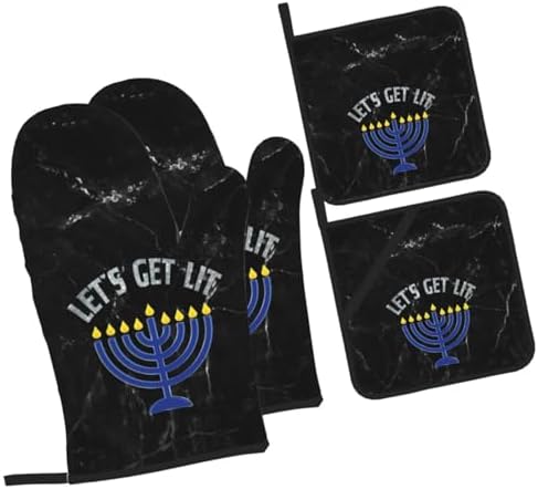 Happy Hanukkah Oven Mitts and Pot Holders Set 4 PCS