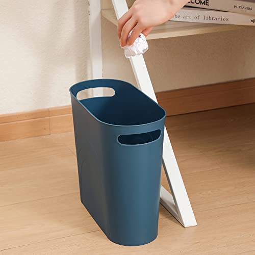 Rejomiik Small Trash Can 35 Gallon Slim Waste Basket Teal Blue