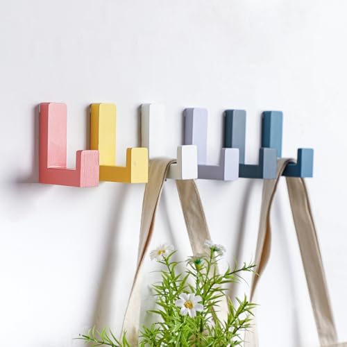 Teenyyou 6 Pack Nordic Style Wooden Wall Hooks