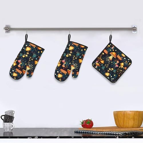 Cute Mushroom Oven Mitts Set of 3 Heat Resistant
