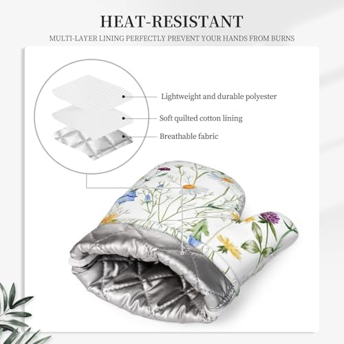 CEVIOLINRE Watercolor Wildflowers Oven Mitts Set