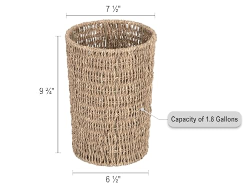 StorageWorks Wicker Trash Can Small Seagrass Waste Basket for Home